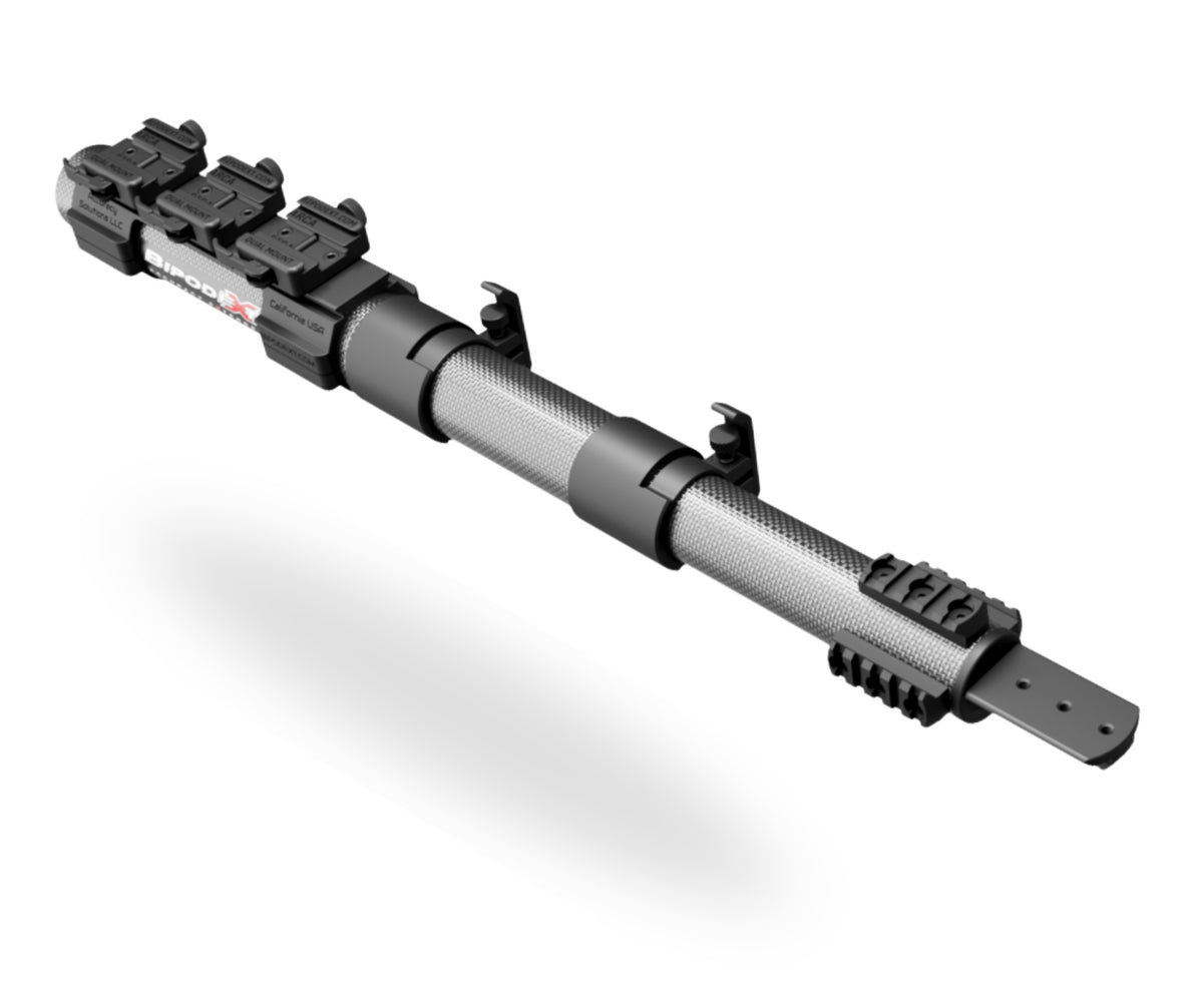 Accuracy Solutions BipodeXt ELR Max A&P Gen4 rifle stabilizer on a white background