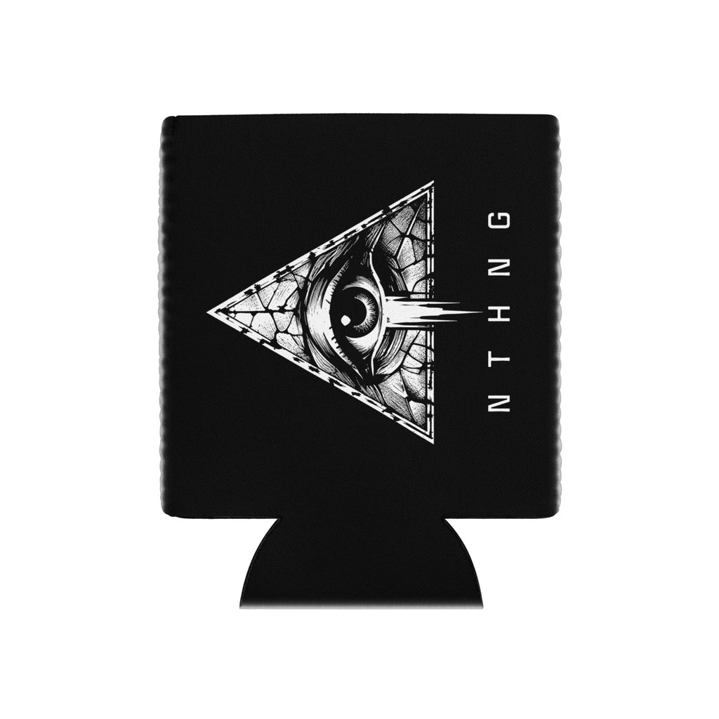 Black NTHNG Scope Coozie laid flat, with a white eye inside a left-pointing triangle and vertical NTHNG lettering on the right.