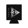 Black NTHNG Scope Coozie laid flat, with a white eye inside a right-pointing triangle and vertical NTHNG lettering on the left.