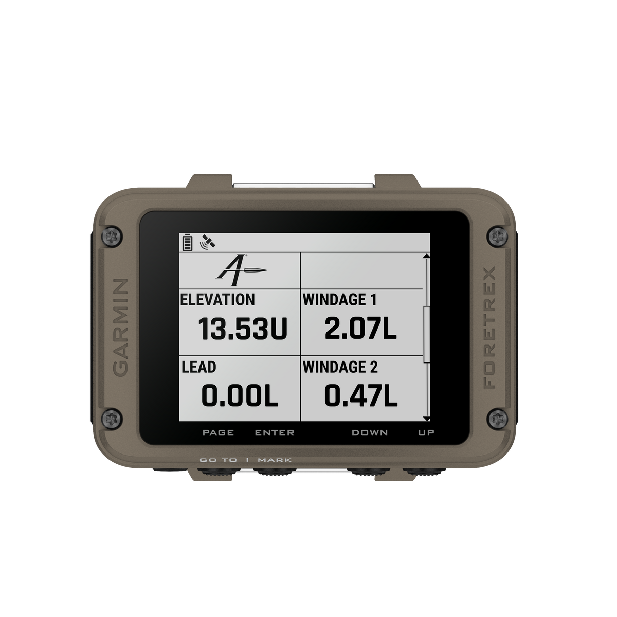 Garmin Foretrex 901 Ballistic Edition wrist-mounted GPS navigator, front view with monochrome display.